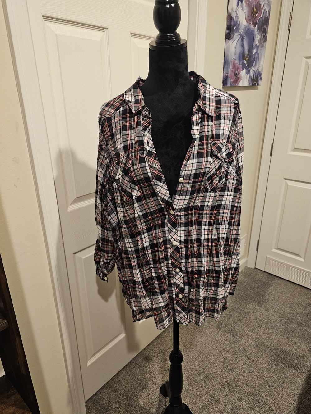 torrid Black, White & Red Plaid Button-Down Shirt